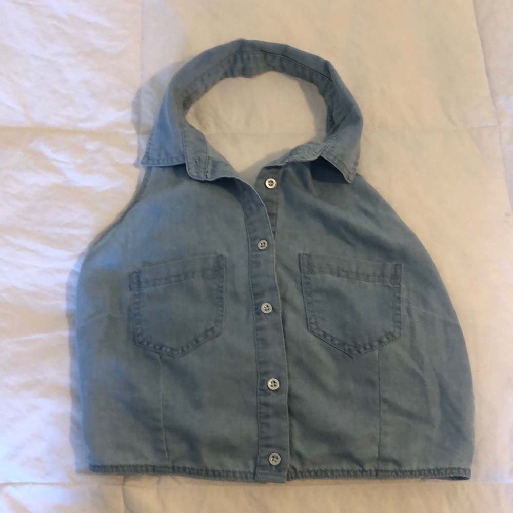 Blue halter crop top